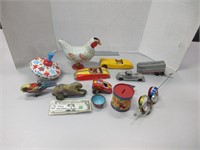 Assorted vintage tin and metal toys