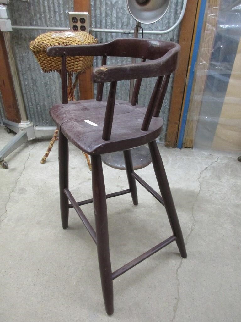 Vintage primitive wooden high chair