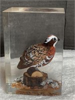 MCM Hand Carved & Painted QUAIL Sculpture lucite
