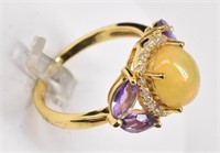STAUER Gold Plated Sterling Amethyst Opal CZ Ring