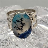 SZ 8 925 SILVER DENDRITIC AGATE RING