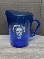 VINTAGE COBALT BLUE GLASS SHIRLEY TEMPLE PITCHER
