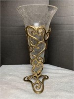 Vintage MCM Cone Shaped Crackle Glass Vase In