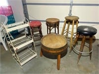Misc. Bar Stools, Shelf & Barrel Table