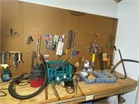 Shop Vac, Wrenches, Scythe, Saws etc