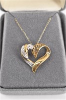 10K White & Yellow Gold Heart Pendant Necklace