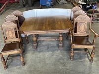 Antique dining room table, 6 chairs & 2 leaves