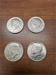 1971, 1972, 1974 and 1977 JFK half dollars