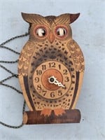 Vintage German Wood Owl Wall Clock Decorative