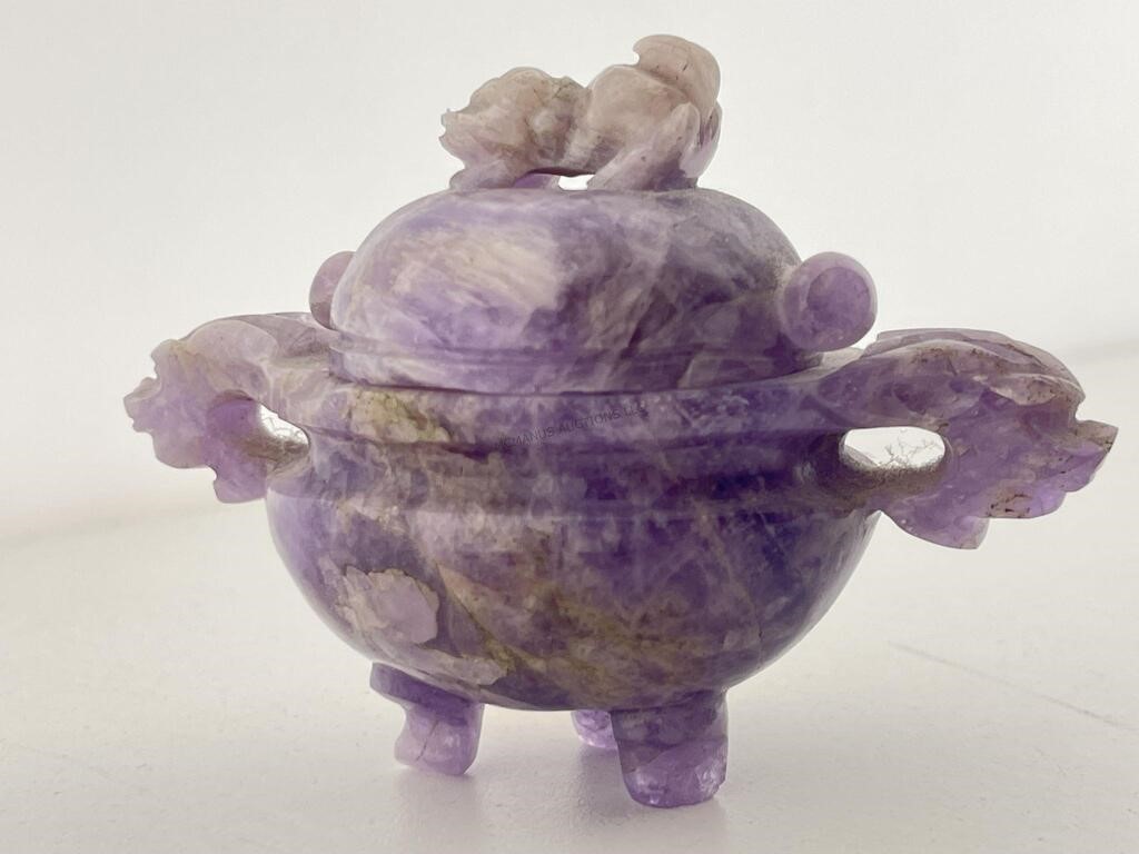 Amethyst Asian Carved Stone Lidded Incense