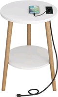 Fuyoula Round End Table with Charging Station 2 Ti