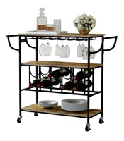 3 Tier Serving Bar Cart with Wine Rack and Glass H