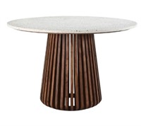 walnut base 46" round terrazzo dining table white