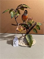 HAND PAINTED METAL BIRD AND FLOWERS FIGURE 9.5 in