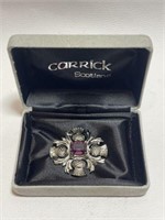CARRICK THISTLE BROOCH WITH PURPLE STONE 1.6in W