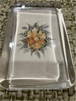 Vtg paperweight glass paperweight press flowers