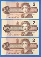 Lot of 3 1986 $2 Banknotes