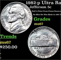 1982-p Jefferson Nickel Ultra Rare Near TOP POP! 5