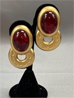Rare Monet Red Cabochon earrings.
