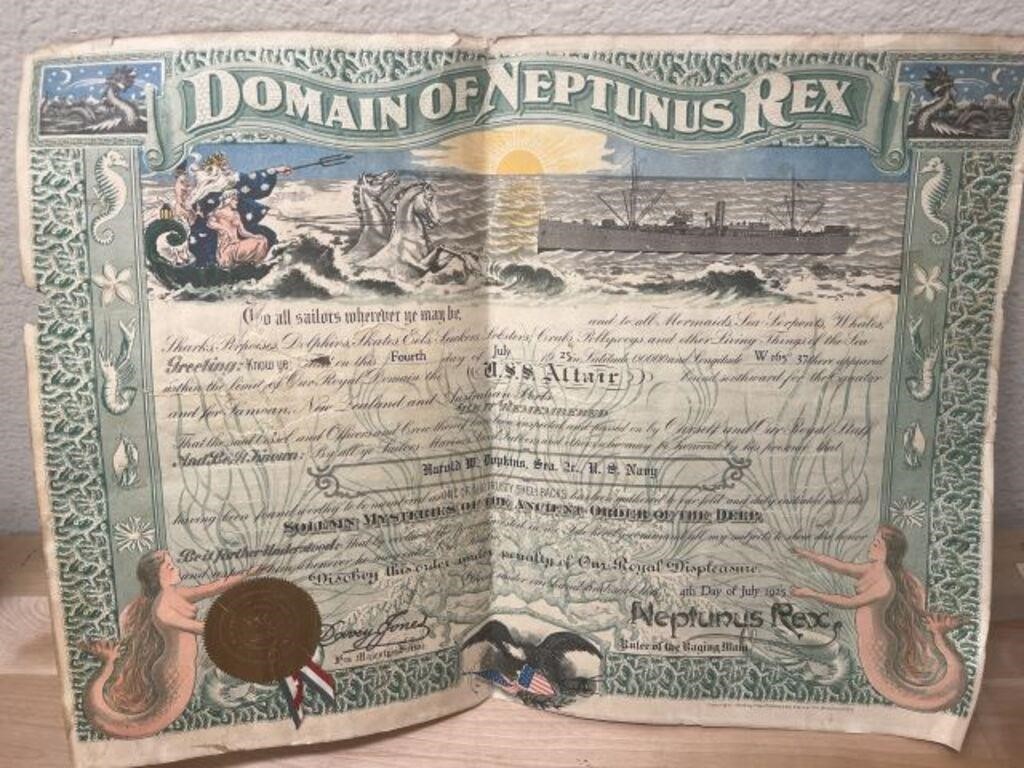 Domain of Neptunus Rex Certificate July 4 1925