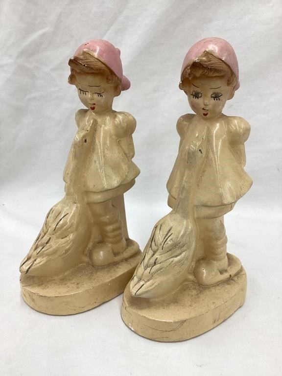 (2) Girl with a Goose Chalk Statues, 7 1/4”T