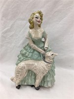 Early Lady w/ Dog Chalk Figure, 10 1/2”T