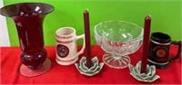 11 - CANDLE HOLDERS, STEINS, VASE, BOWL (R41)