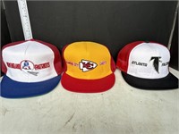 3 vintage NFL hats - Patriots, Chiefs, Falcons