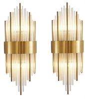 BOKT 2-Light Crystal Wall Sconces with Brass Base.