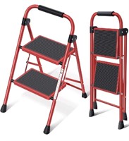 KINGRACK 2 Step Ladder, Ultrawide Steps, Red/Black