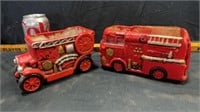 2) pottery fire truck planters