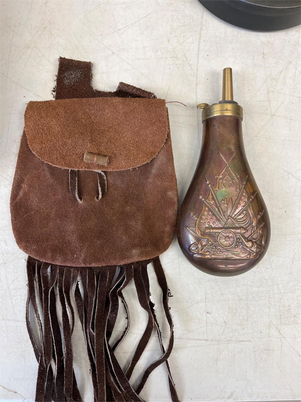 Leather pouch and powder flask