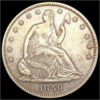 1859 Seated Liberty Half Dollar NEARLY