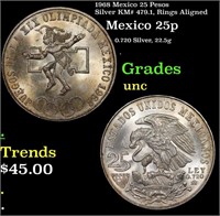 1968 Mexico 25 Pesos Silver KM# 479.1, Rings Align