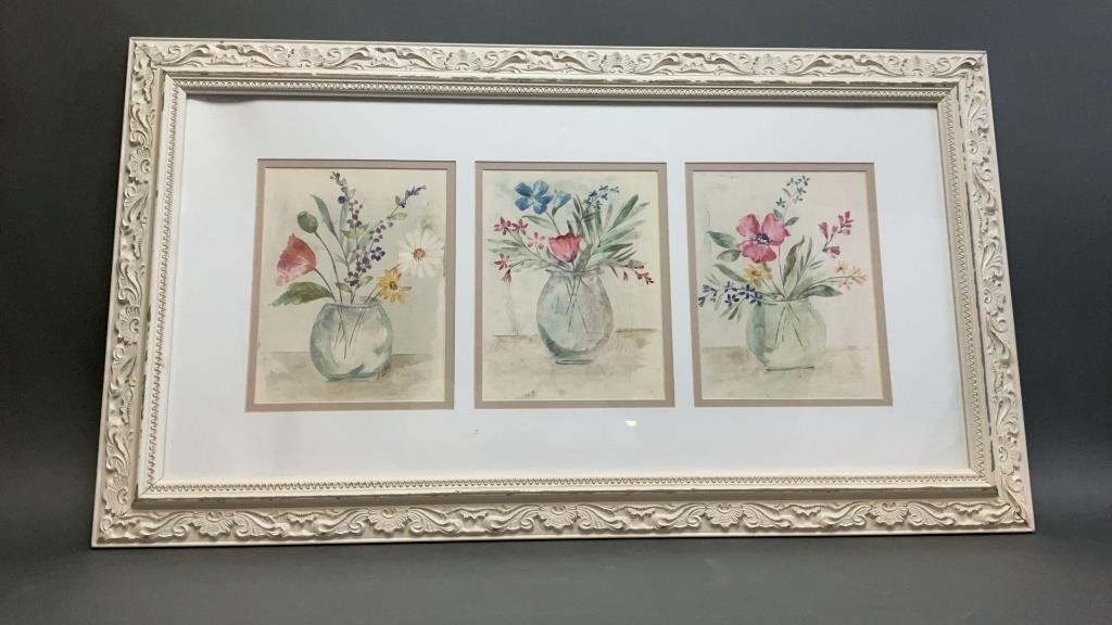 Floral Artwork in Distressed White Frame