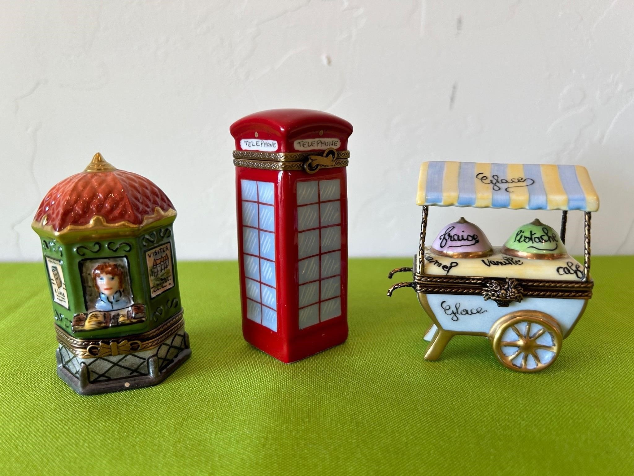 Limoges Ceramic Trinket Boxes, Telephone Booth +