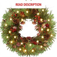 $27  24' Rocinha Wreath with Lights  Red Berry