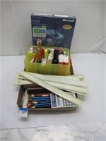 rulers, pencils, desk supplies