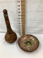 Cigar Label Ashtray and Bottle Covered w/ Cigar