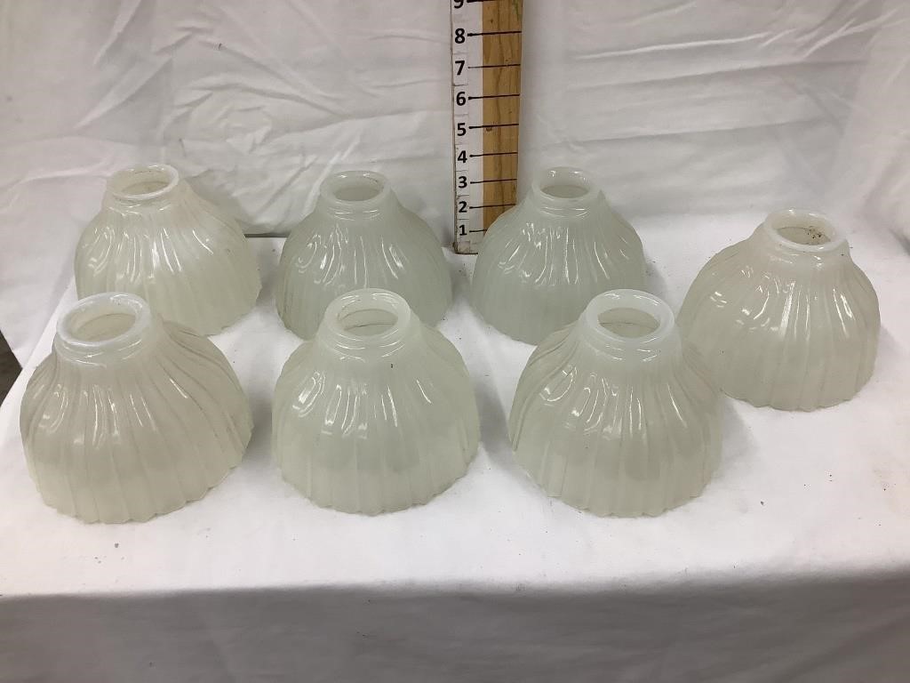 (7) Matching Ribbed Glass Light Shades, 4”T, 6”