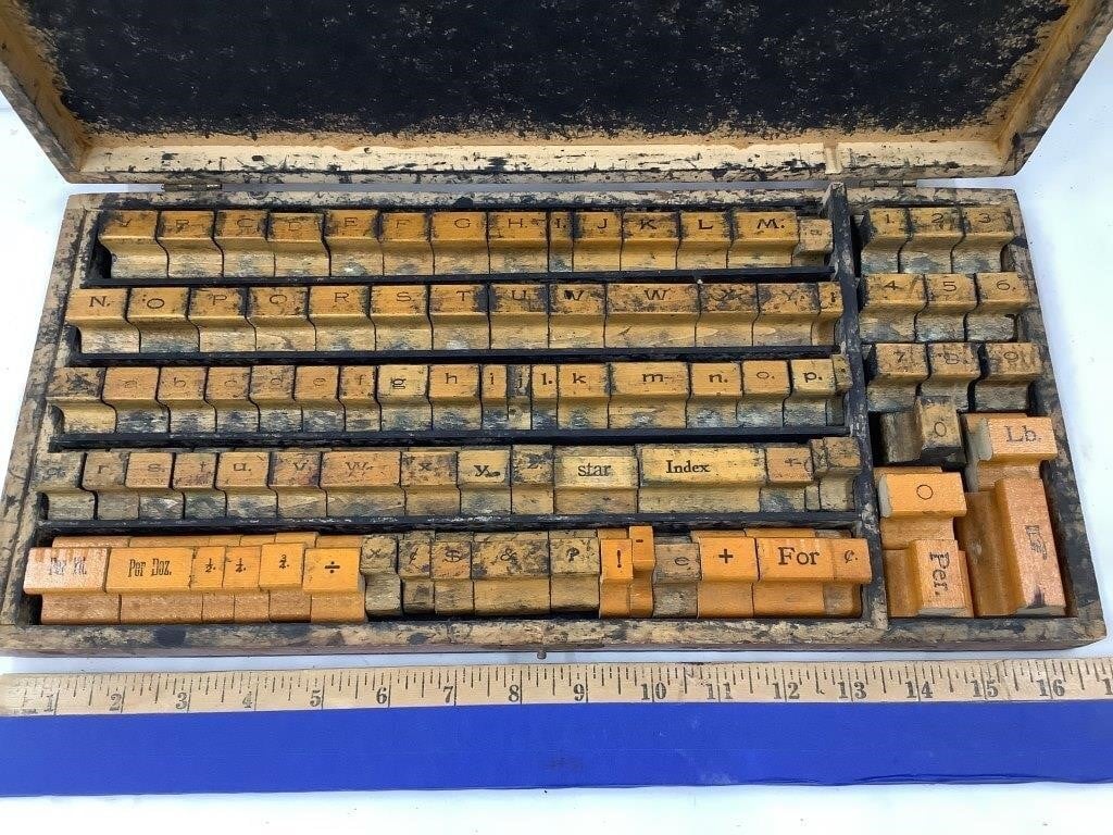 Vintage Printer’s Blocks in Wooden Case