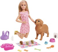 $23  Barbie - Doll and Newborn Pups Playset