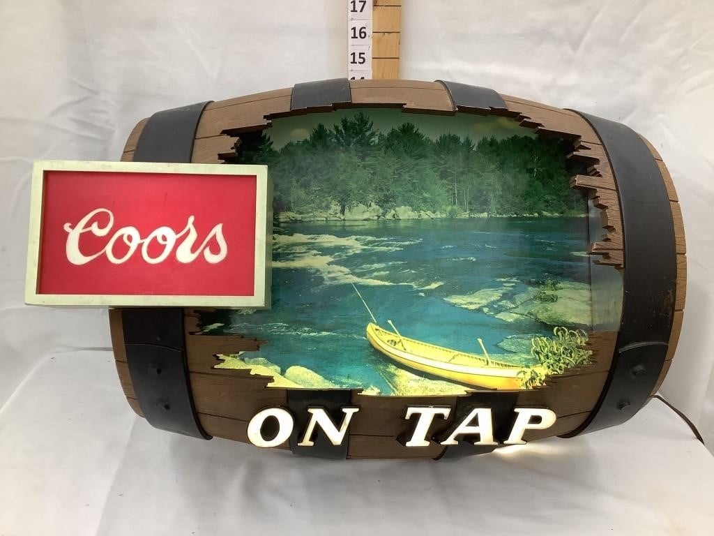 Coots ON TAP Barrel Beer Light w/ River Scene,
