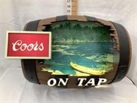 Coots ON TAP Barrel Beer Light w/ River Scene,