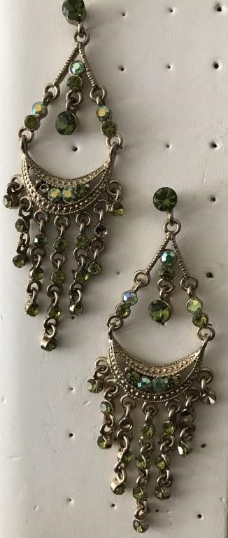 Dangling Gold and Green Dangling Earrings-Pierced