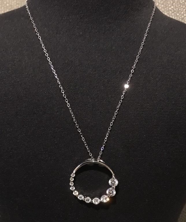 Silver Round Stone CZ Necklace