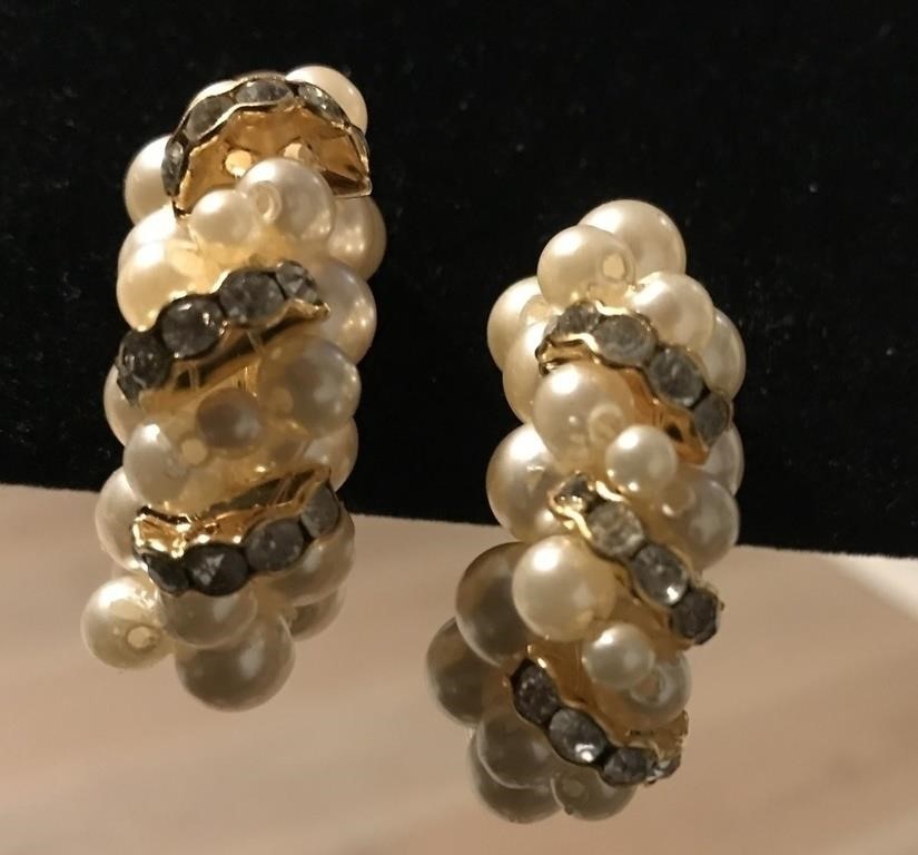 Pearl look CZ Stone Earrings-Clips
