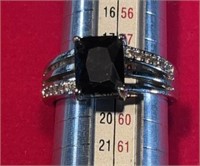 Sterling Silver Ring w/ Black Onyx & Clear Stones