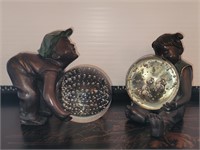 2 Bronze Sculptures, Children holding glass balls