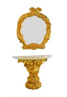 Golden Peacock Console and Mirror